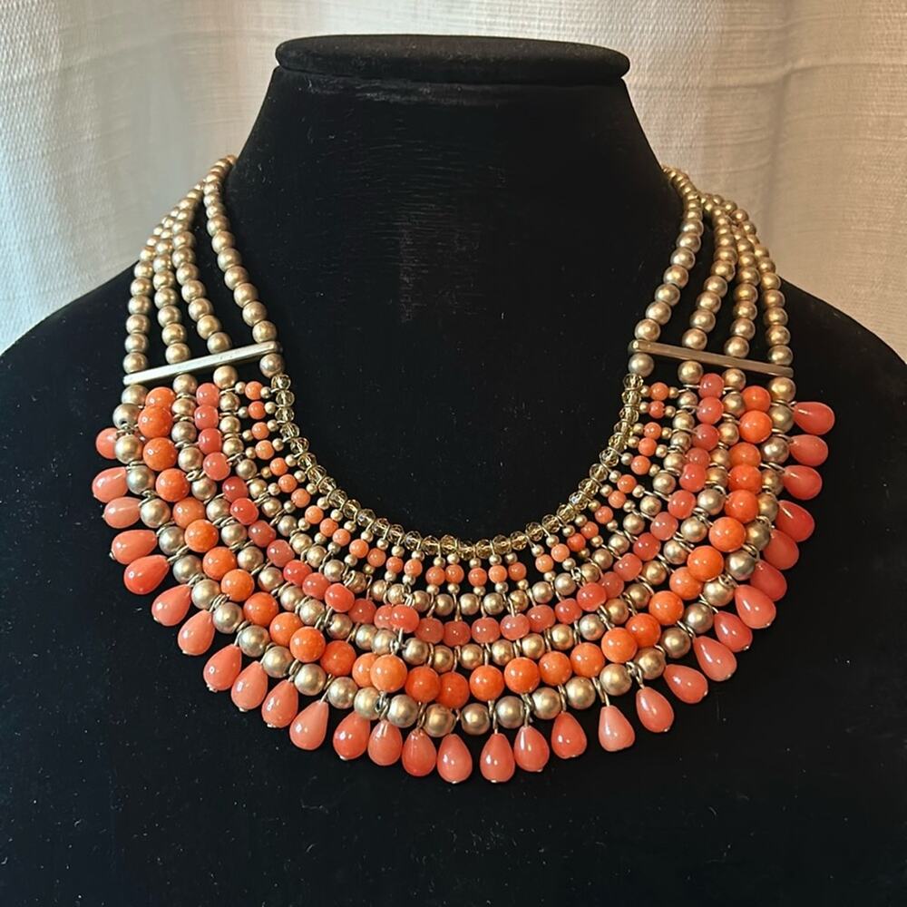 Chico’s Statement Piece Bib Style Necklaces #908 orange gold tone NEW with tags